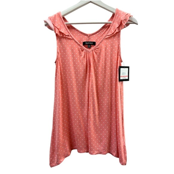 Ellen Tracy Sleeveless Lounge Shirt V-Neck Coral Polka Dot Women's X-Small - Picture 6 of 12